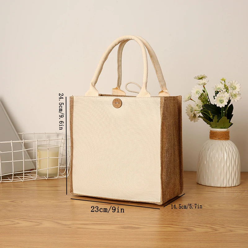 Fashionable Linen Handbag | Versatile Solid Colour Shopping Tote