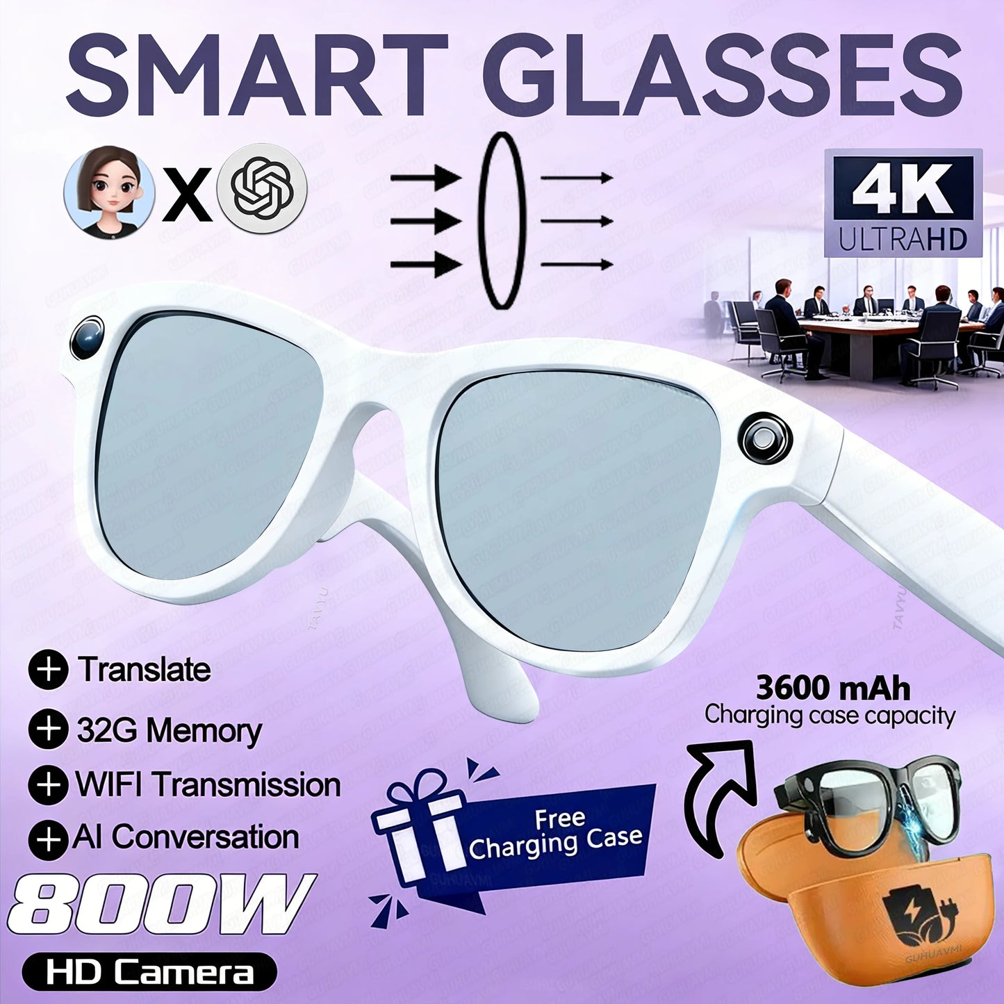 AI Smart Glasses | Real-Time Translation, Video Recording & Music