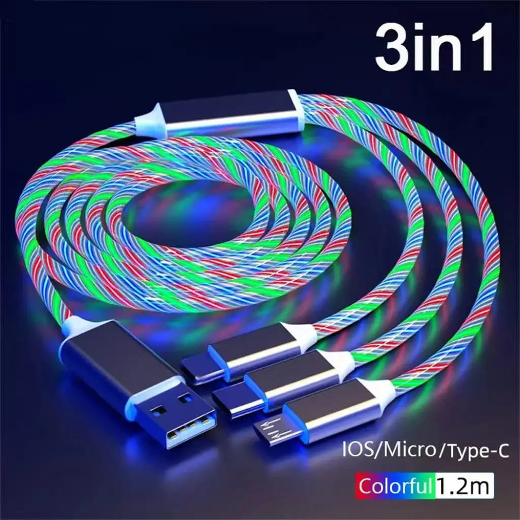 Glowing LED Light USB 3 in 1 Fast Charging Cable for Phones