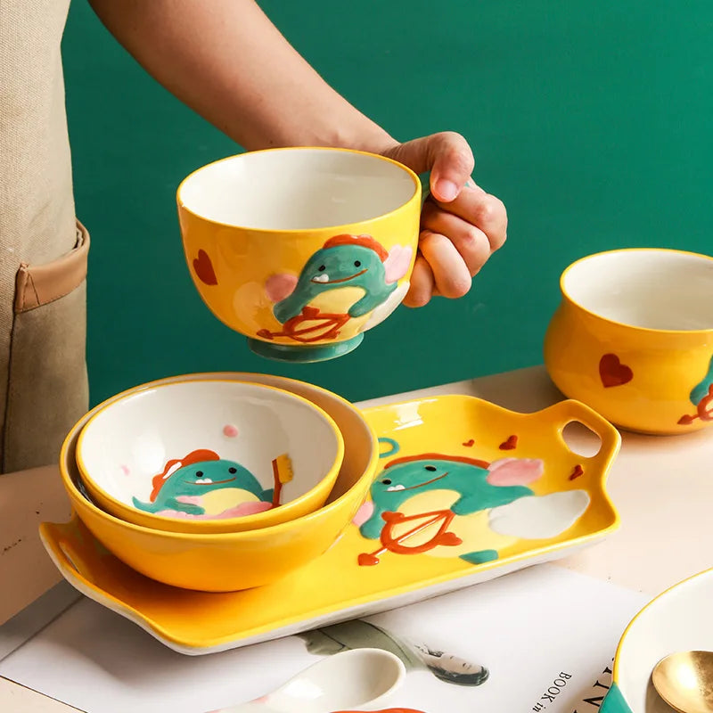 Cute Cartoon Dinosaur & Cat Ceramic Mugs | Fun Breakfast Cups