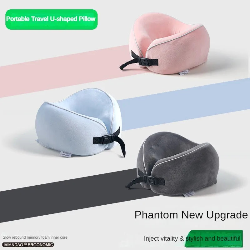 Portable U-Shaped Memory Foam Travel Pillow with Soft Fleece Cover — Airplane Neck Support Cushion for Comfortable Sleep On-The-Go
