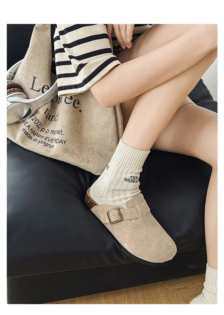 Cow Suede Cork Mules Slippers for All Seasons | Comfortable Clogs