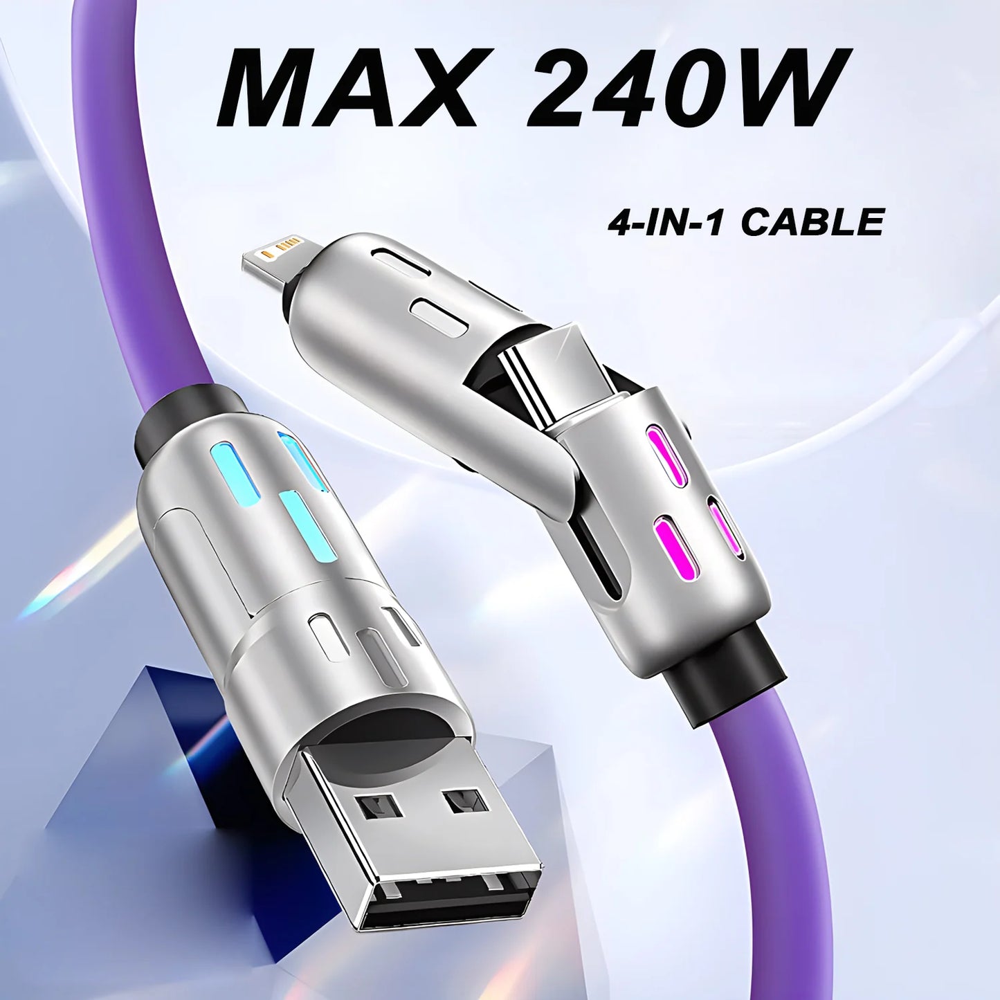 Cable de carga rápida USB tipo C 4 en 1 de 240 W | Alimentación y datos de alta velocidad