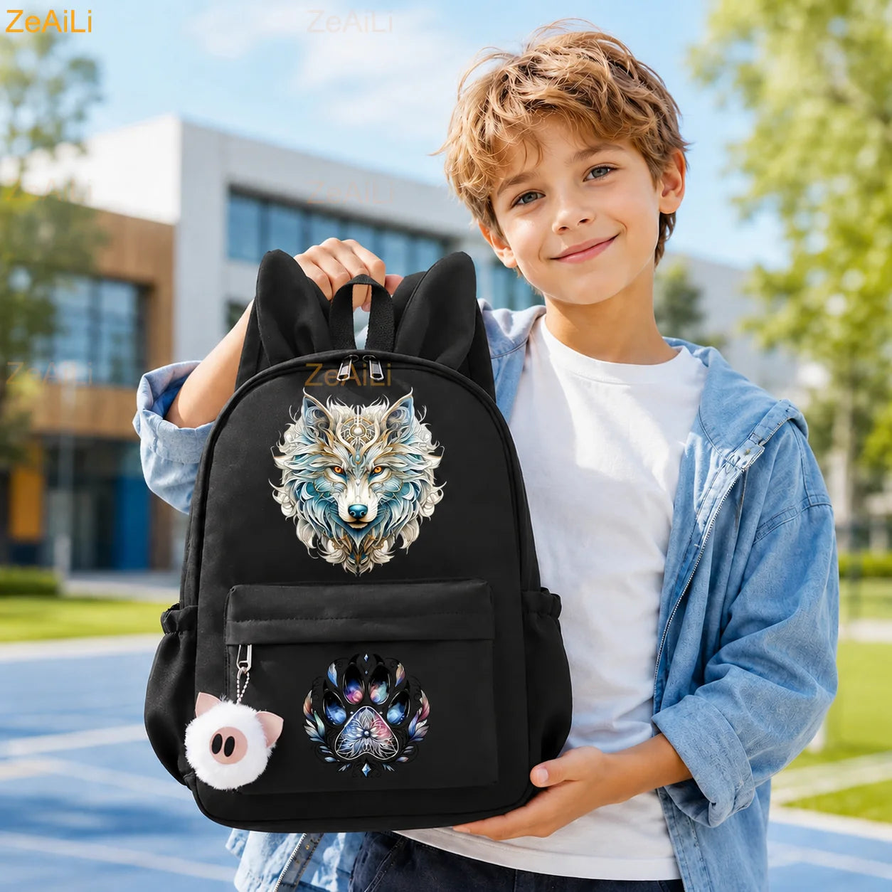 Retro Wolf Head Paw Backpack | Stylish Casual School Rucksack