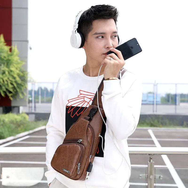 Men's Chest Bag with Headphone Hole | Versatile USB Shoulder Pack