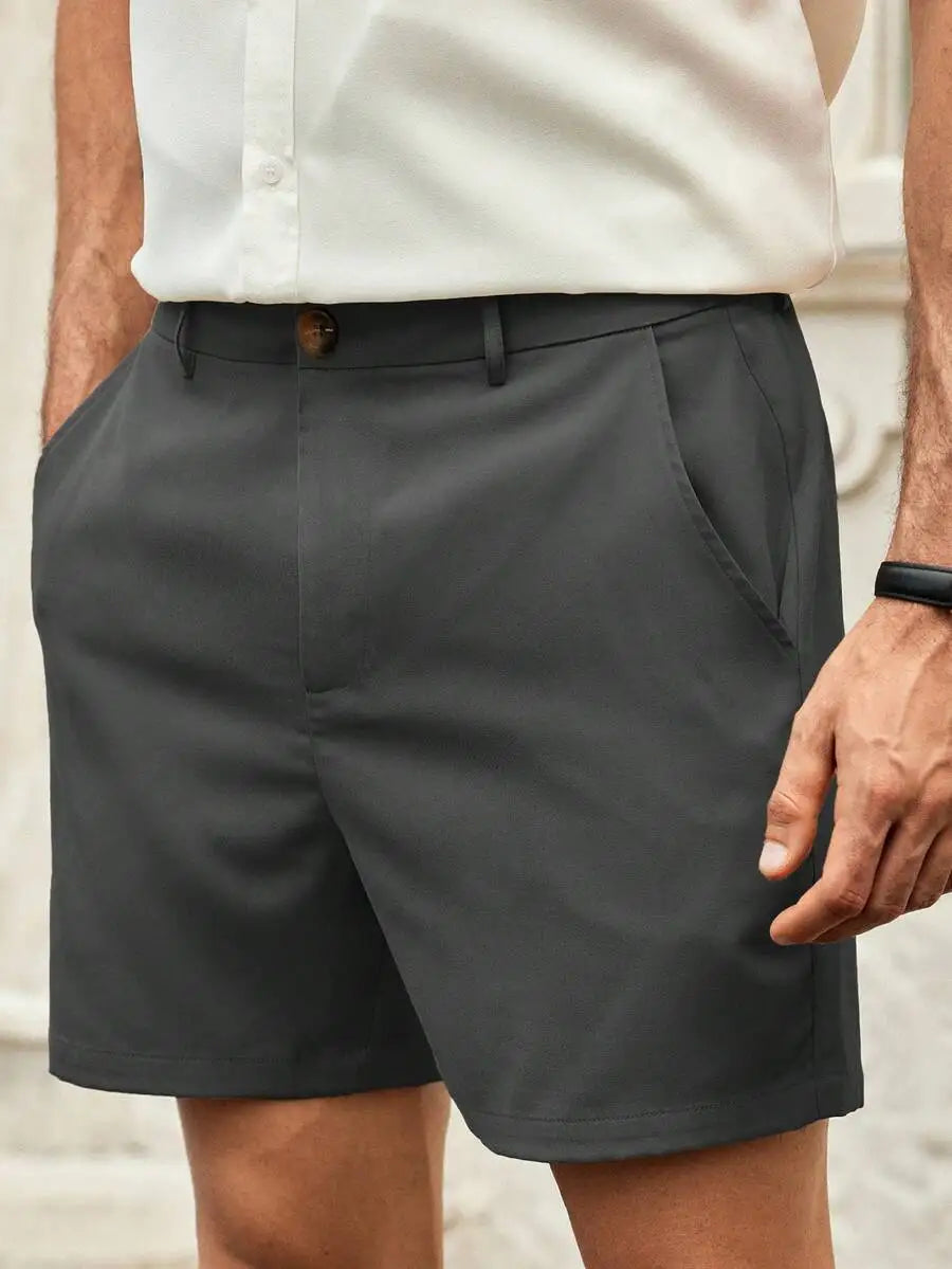 Men's Gray Woven Casual Shorts | Button Fly Knee Length Style