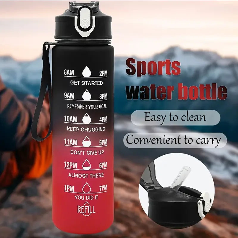 Leak-Proof Sports Water Bottle with Time-Tracking Straw | Outdoor Hydration
