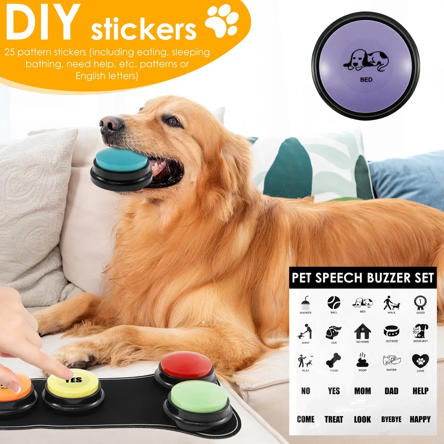 6 botones de comunicación para perros | Herramienta de entrenamiento grabable para mascotas