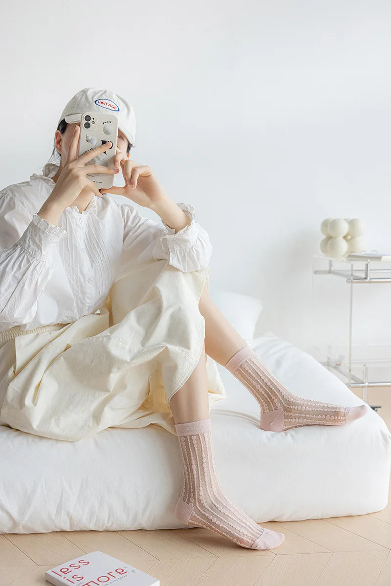 Cute Striped Kawaii Socks for Women | Ultra-Thin Summer Wear