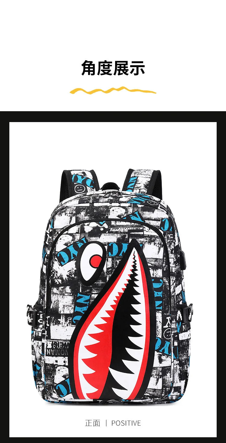 Cartoon Shark Print Backpack | Perfect for Primary School Students