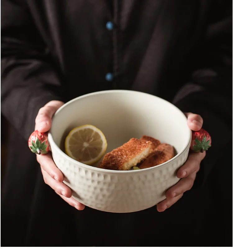 Cuenco de sopa de cerámica hecho a mano con doble asa | Elegancia de estilo japonés