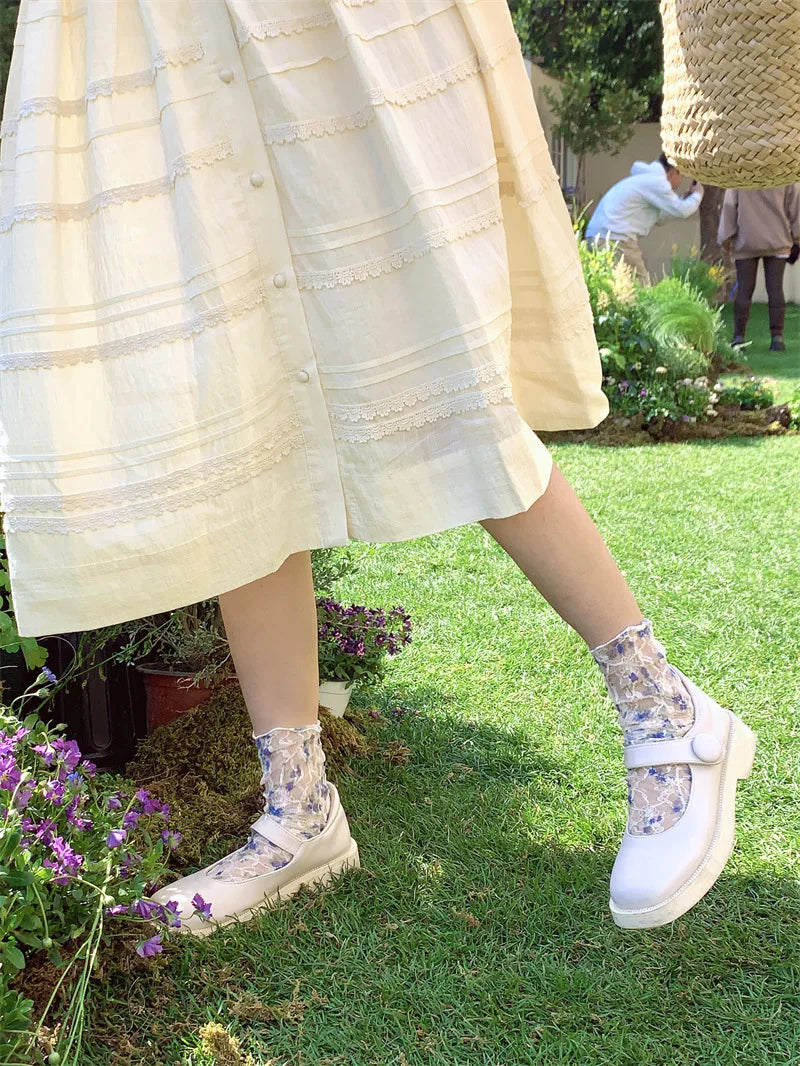 Stylish Korean Lace Flower Long Socks for Women | Breathable Comfort