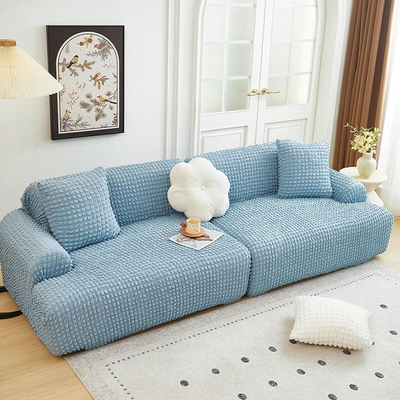 Solid Color Bubble Popcorn Sofa Cover | Elastic & Durable Fit