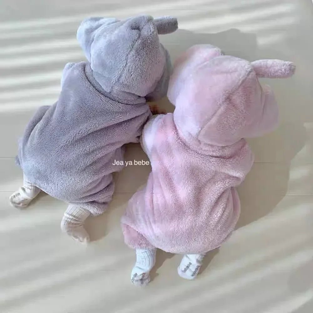 Cute Cartoon Elephant Fleece Jumpsuit for Infants | Cozy Winter Wear
