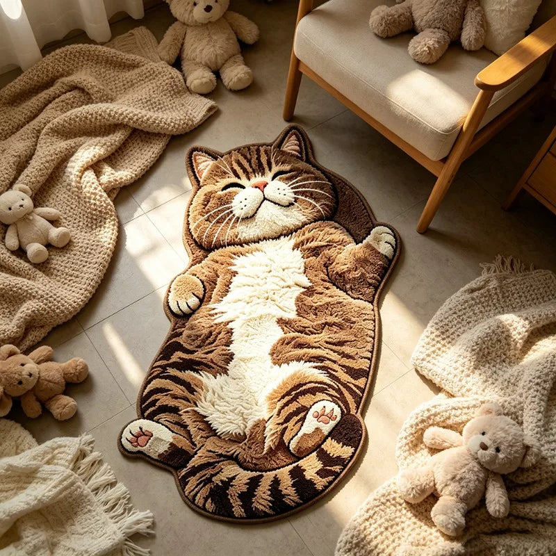 Cute Tabby Cat Pattern Rug | Soft Washable Bedroom Decor