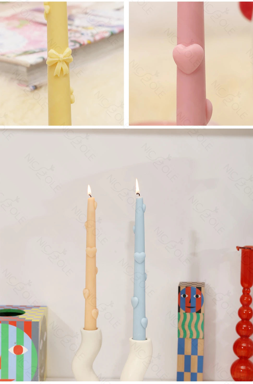 Silicone Bow and Heart Taper Candle Mold for Homemade Decor