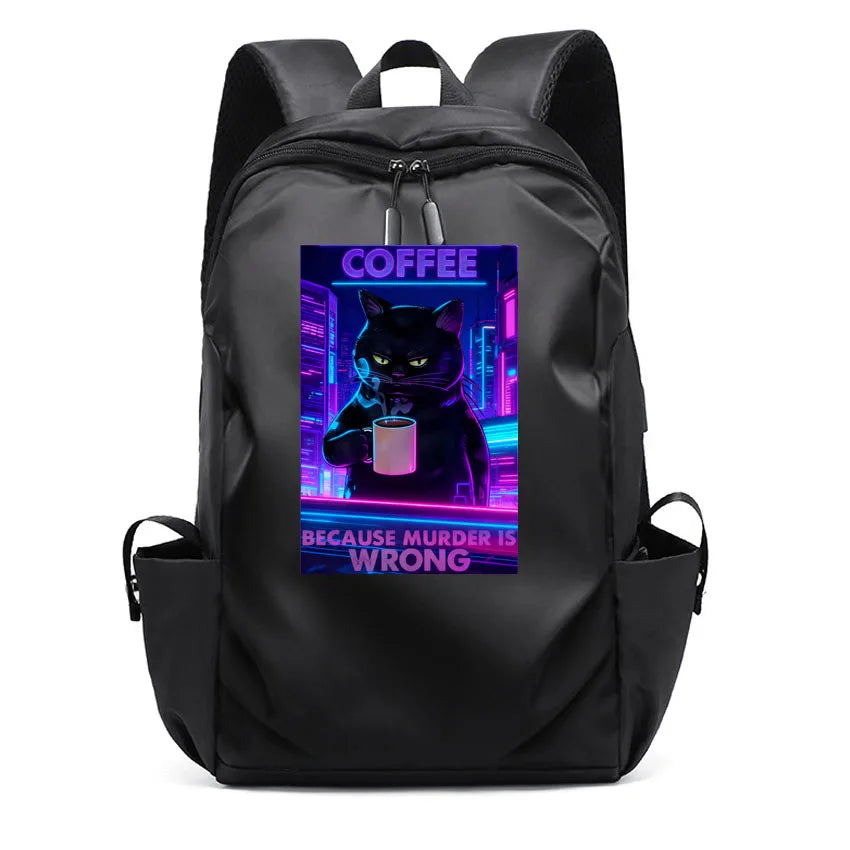 Cute Waterproof Men's Business Laptop Backpack with Cat Print