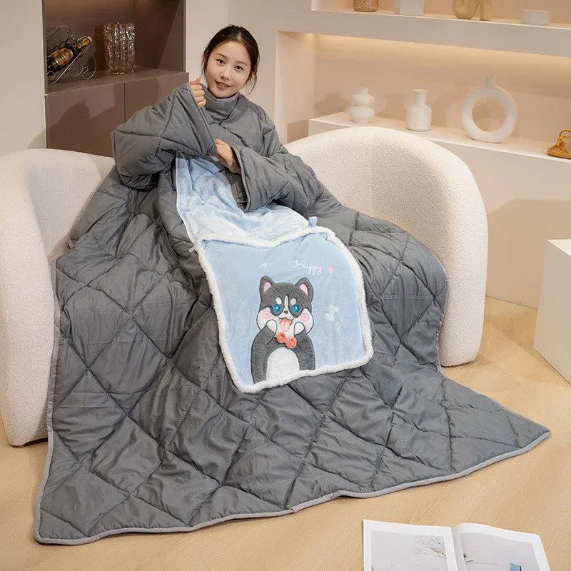 Cozy Fleece Wearable Blanket Hoodie | Warm Sherpa Wrap with Arms