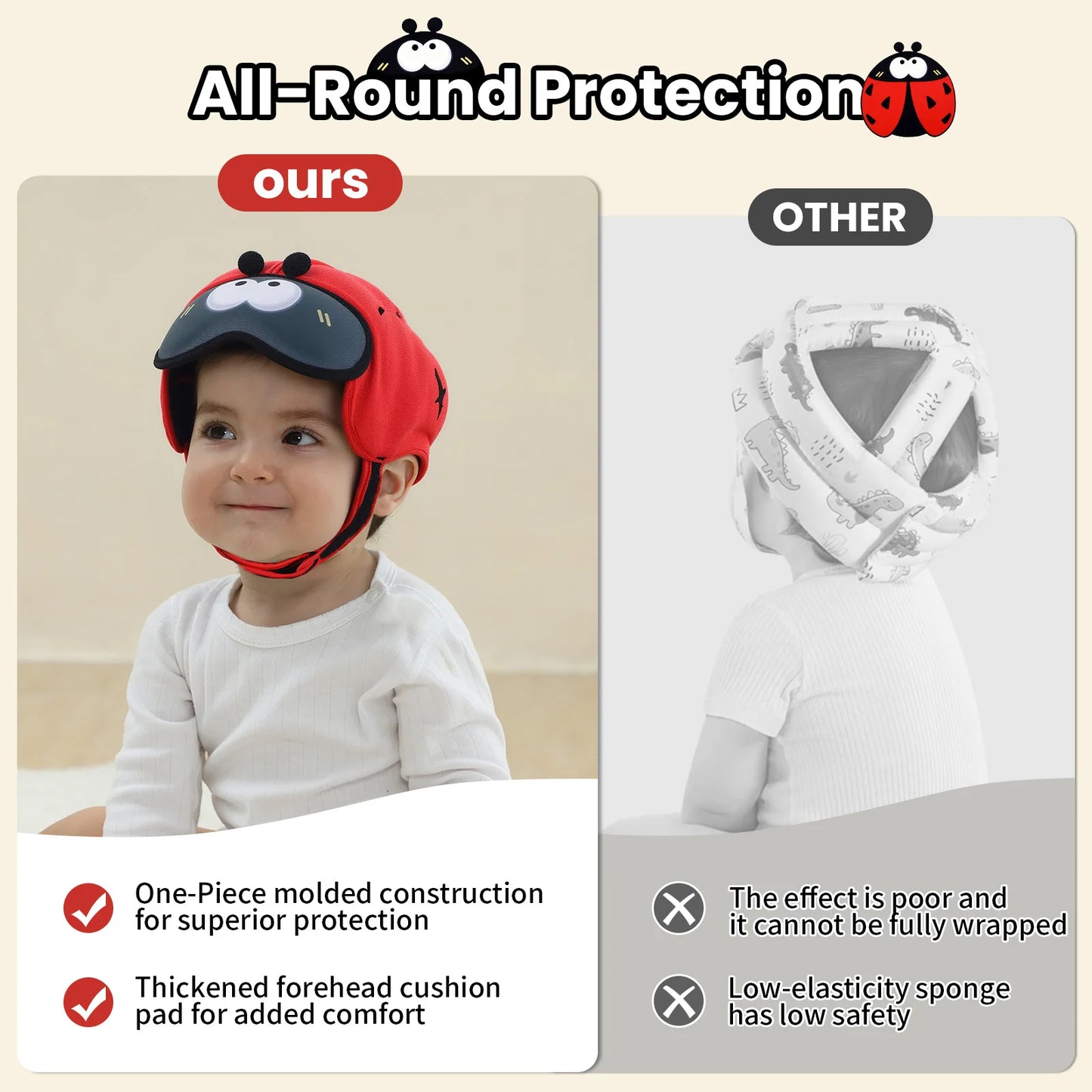 Cute Ladybug Baby Helmet | Safe Anti-Shock Headgear for Infants
