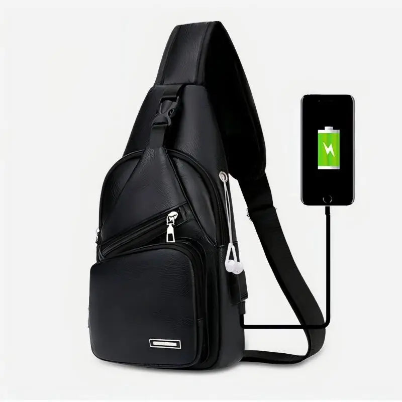 Fashionable Casual PU Crossbody Bag with USB Charging Functionality
