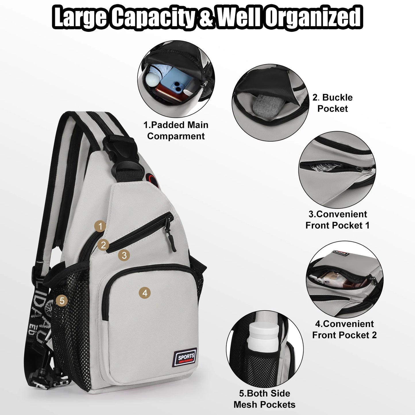 Stylish Crossbody Chest Bag with Headphone Jack & Phone Pocket