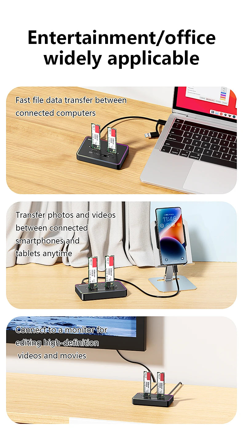 Dual M.2 SATA SSD Docking Station for Offline Cloning