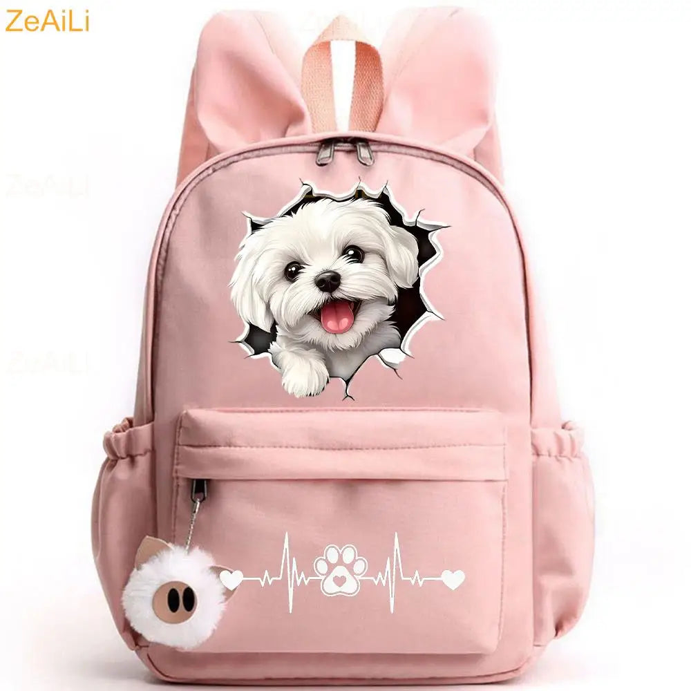 Retro Wolf Head Paw Backpack | Stylish Casual School Rucksack