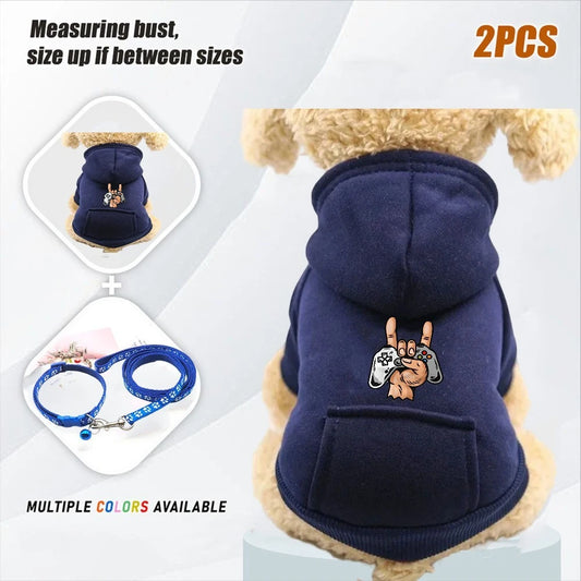 Juego de 2 piezas de correa y ropa abrigada para mascotas pequeñas