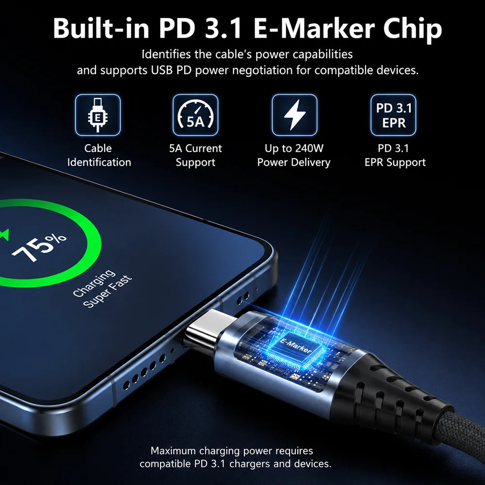 UGOjP USB4 Cable 240W PD Fast Charging with LED Display 40Gbps Data Transfer USB C to C Data Cable for Laptop Phone Tablet