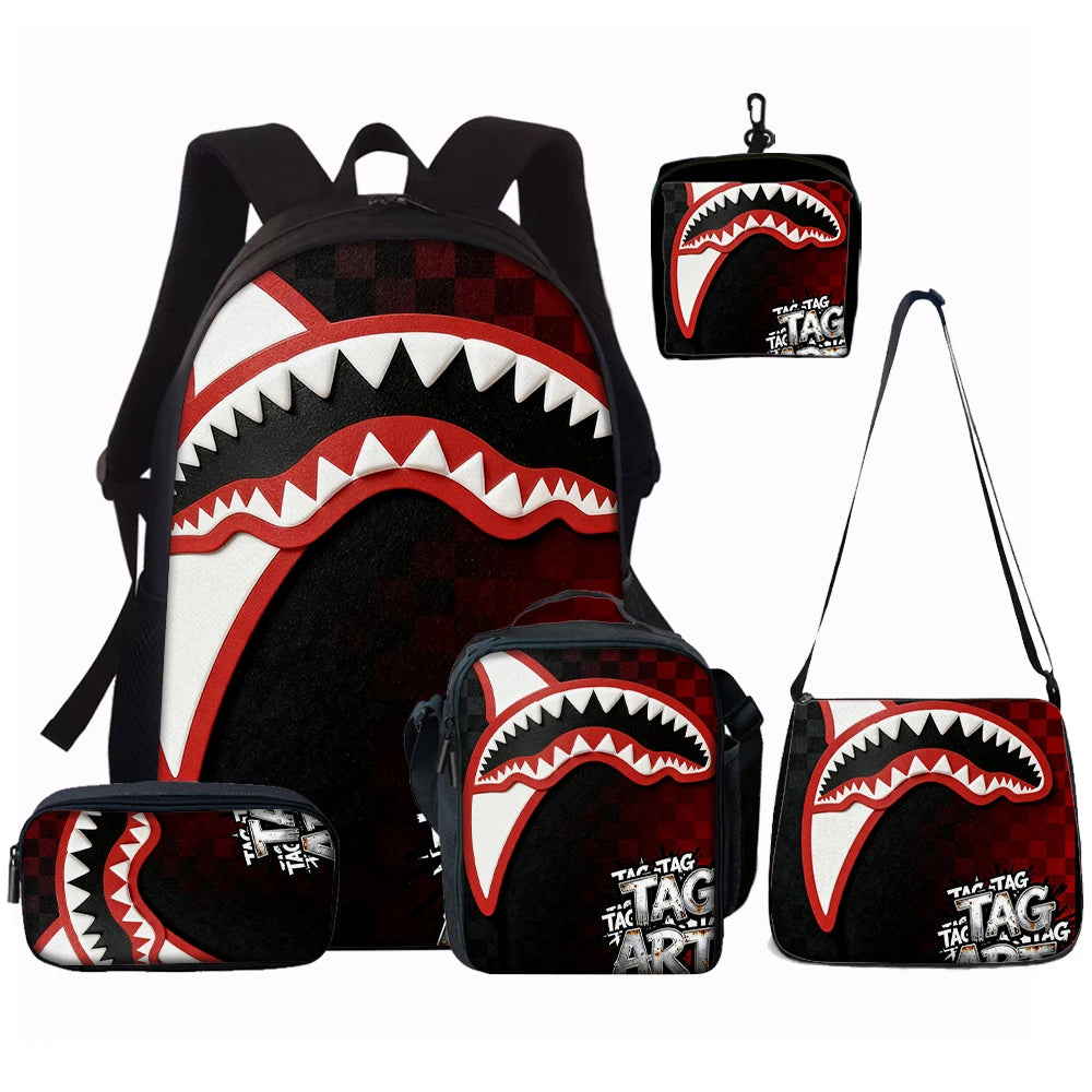Trendy Shark Graphic Backpack Set | Ideal for School & Adventures