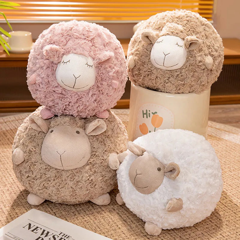 Adorable Round Sheep Plush Pillow Toy - Soft Fluffy Lamb Cushion