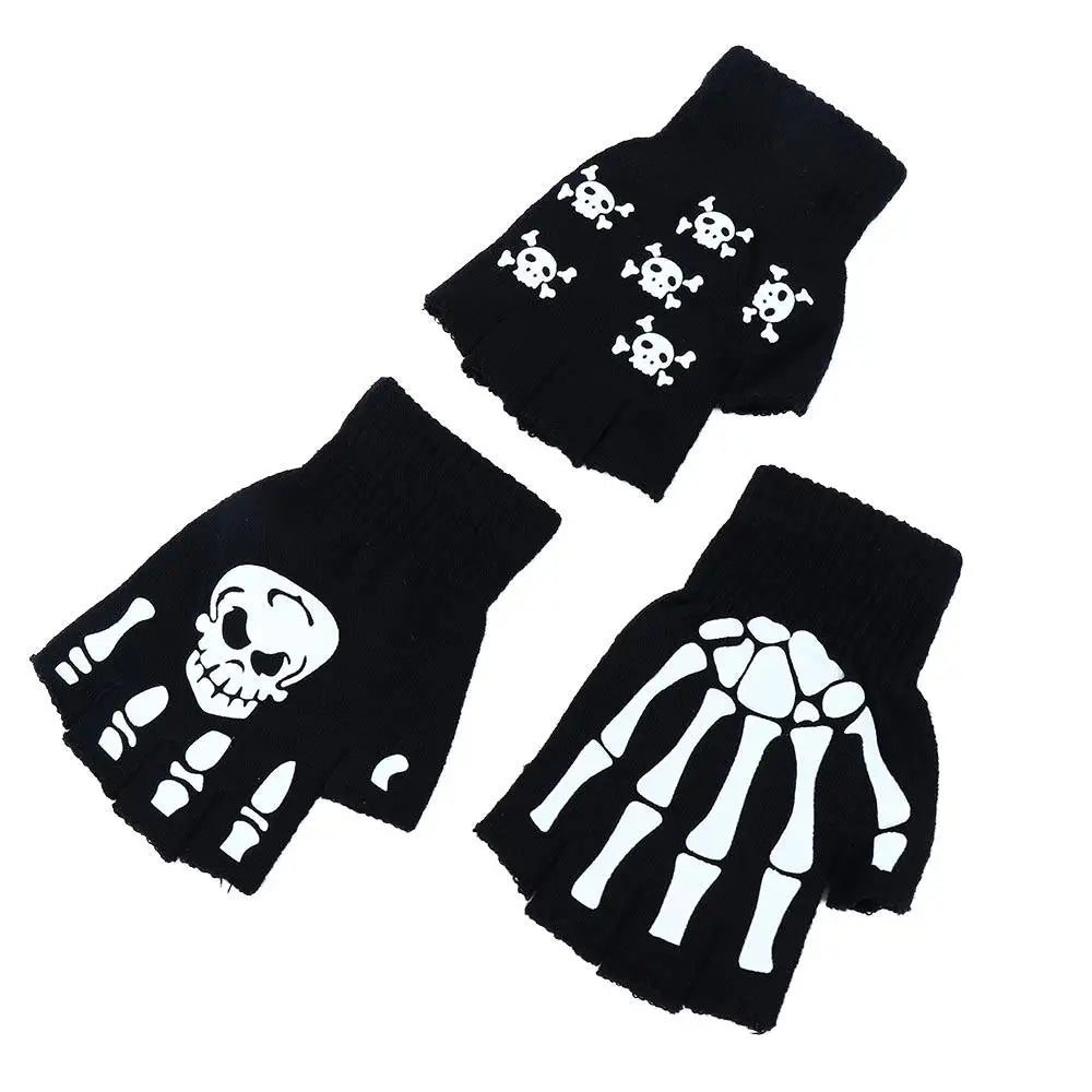 Men's Skull Glow Gloves | Stylish Luminous Half-Finger Mittens