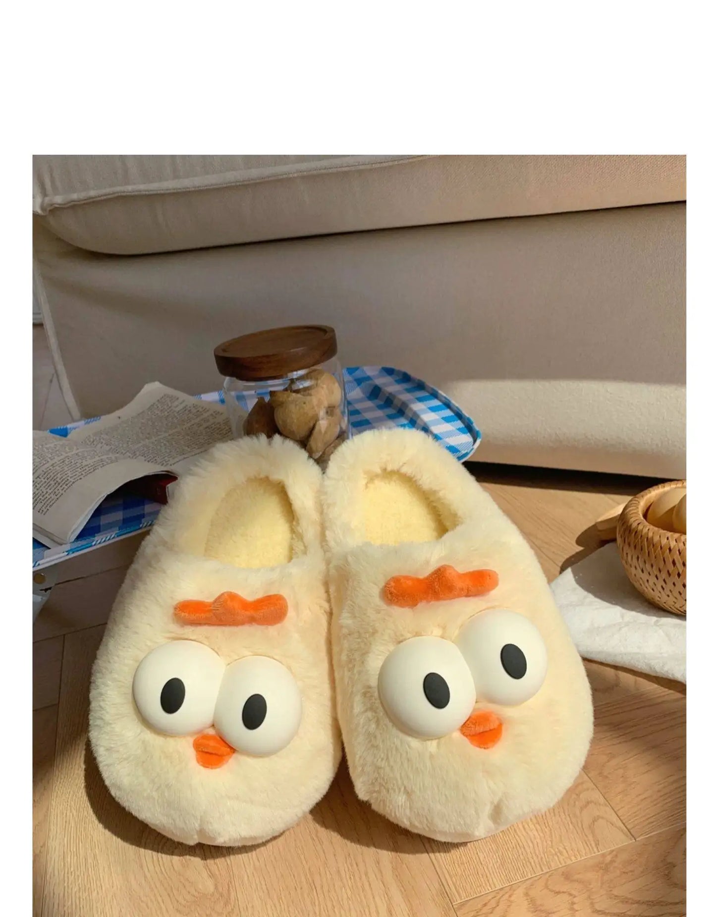 Women's Cute Cartoon Chicken Plush Slippers | Cozy Indoor Shoes