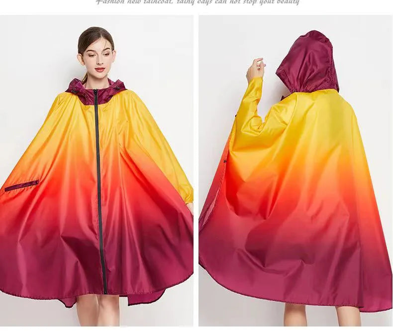 Big Size Women Gradient Color Raincoat | Lightweight Waterproof Cloak