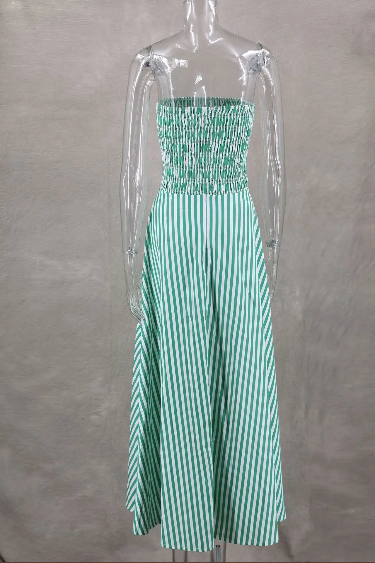 Elegant Green Striped Off Shoulder Maxi Dress for Women