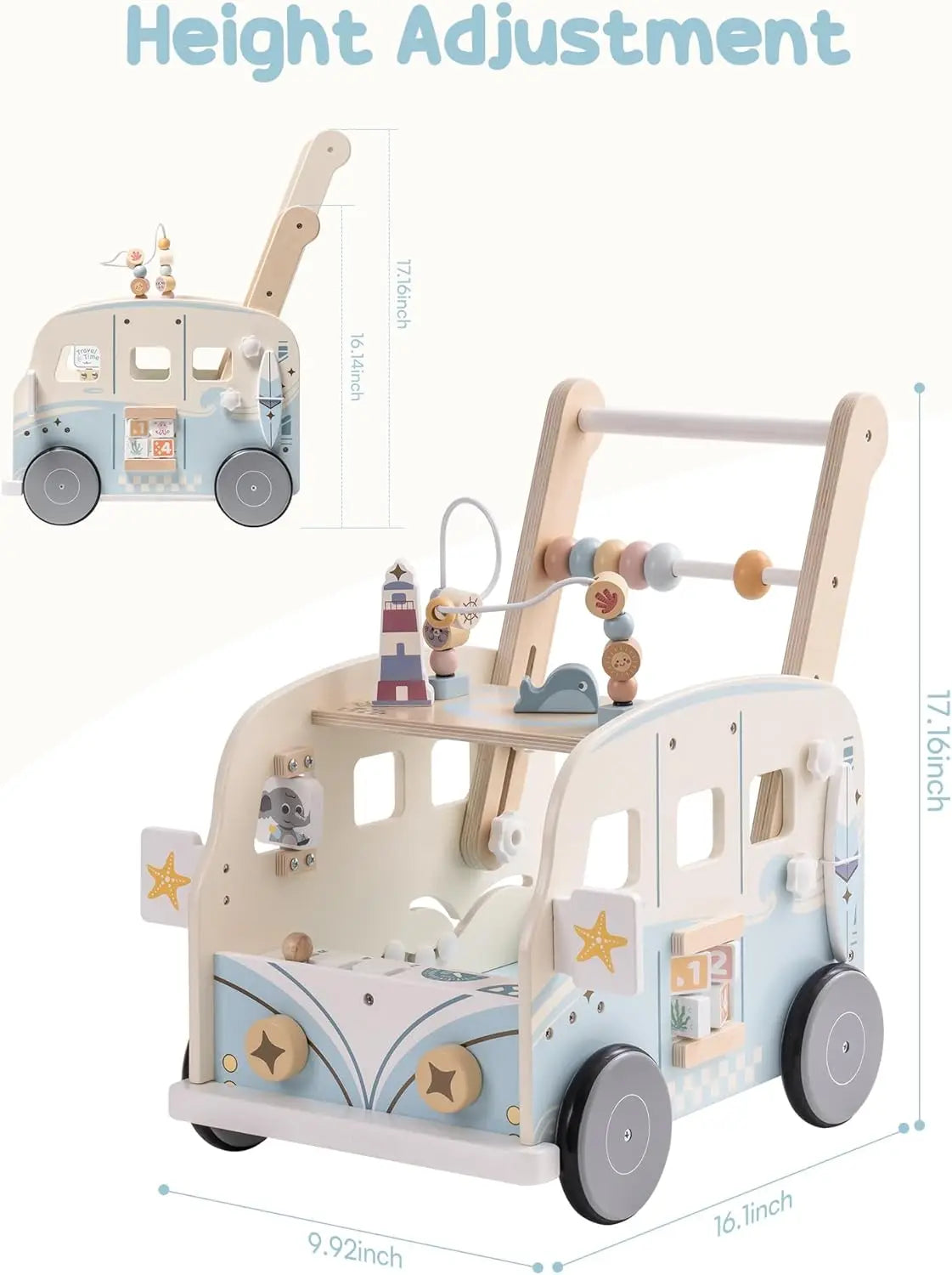 Multifunctional Wooden Baby Walker | Engaging Activity Push Toy