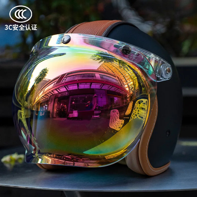 Retro Japanese Style Motorcycle Helmet with Bubble Shield