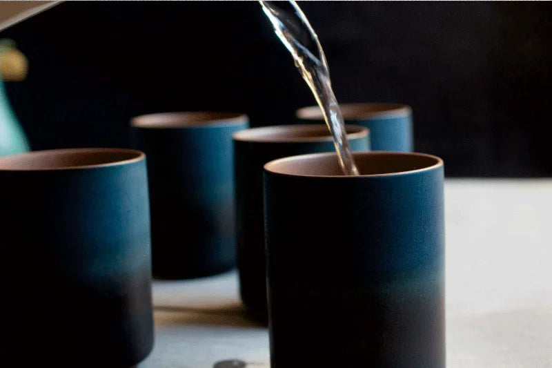 Tazas de café japonesas de gres con gradiente grande | Vajilla elegante