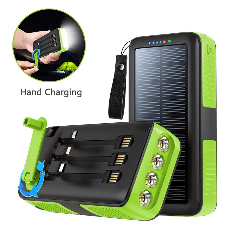20000mAh Hand Crank Solar Power Bank | Waterproof Portable Charger
