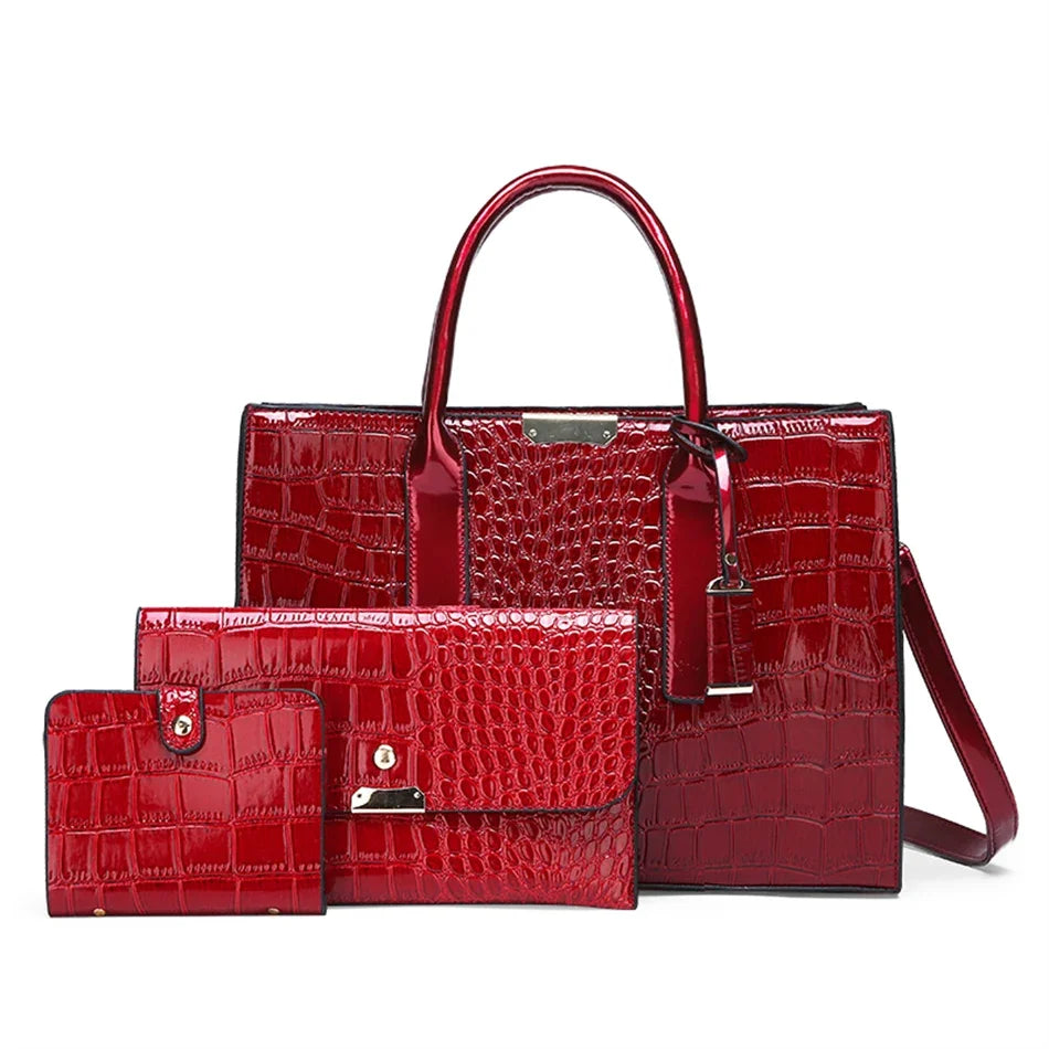 Bolso elegante de charol con cocodrilo | Bolso de lujo para mujer