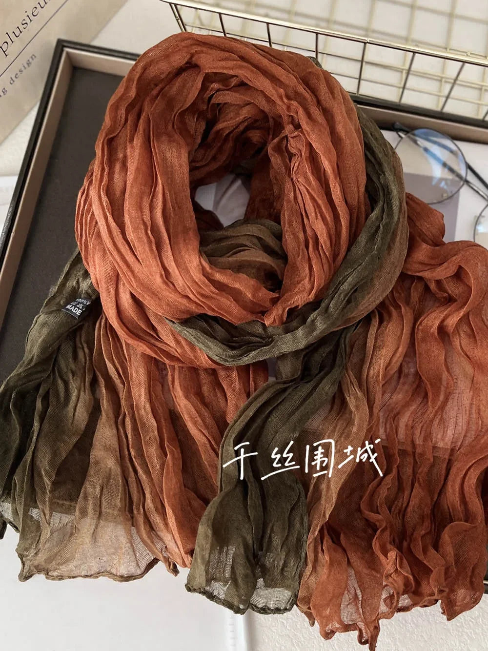 Elegant Women's Long Cotton Hemp Gradient Scarf for Winter Fashion