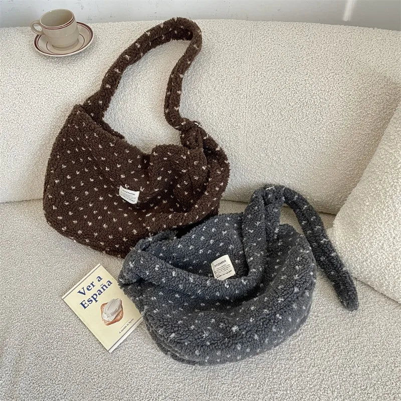 Large Capacity Plush Love Crossbody Bag for Autumn & Winter