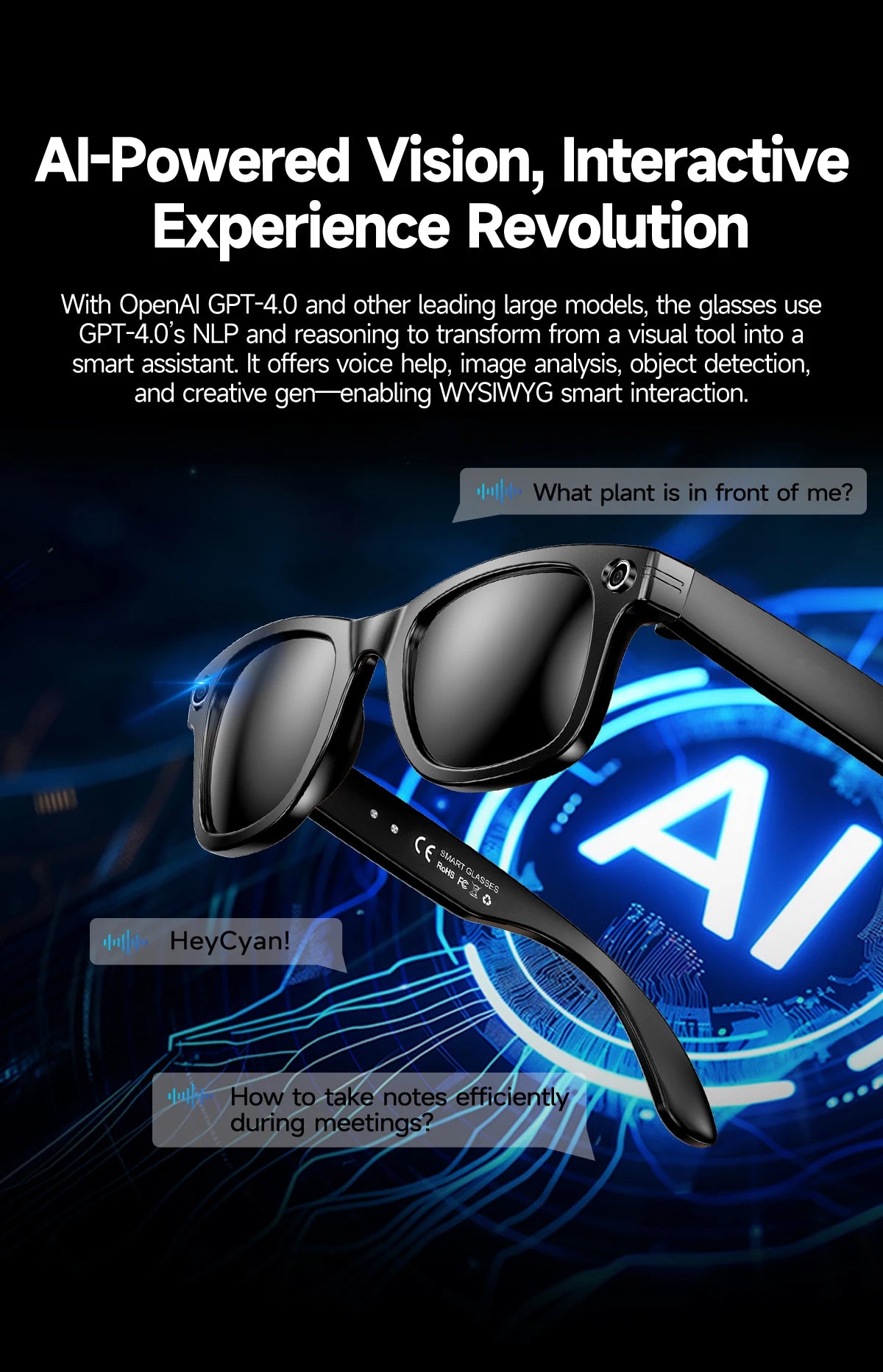 Smart Glasses with AI Camera, Bluetooth & Voice Translation