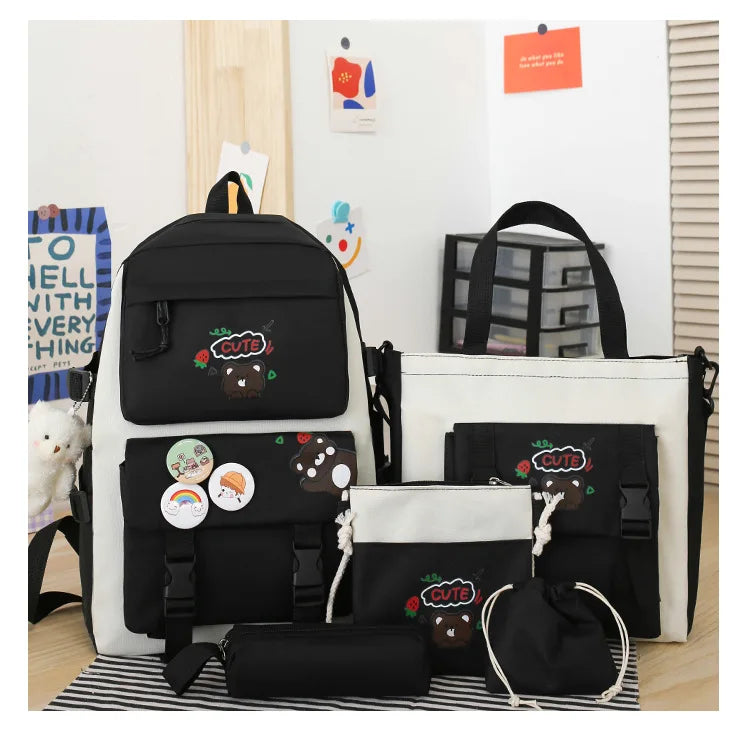 Large Capacity Kids Backpack | Versatile Nylon School Bag Set