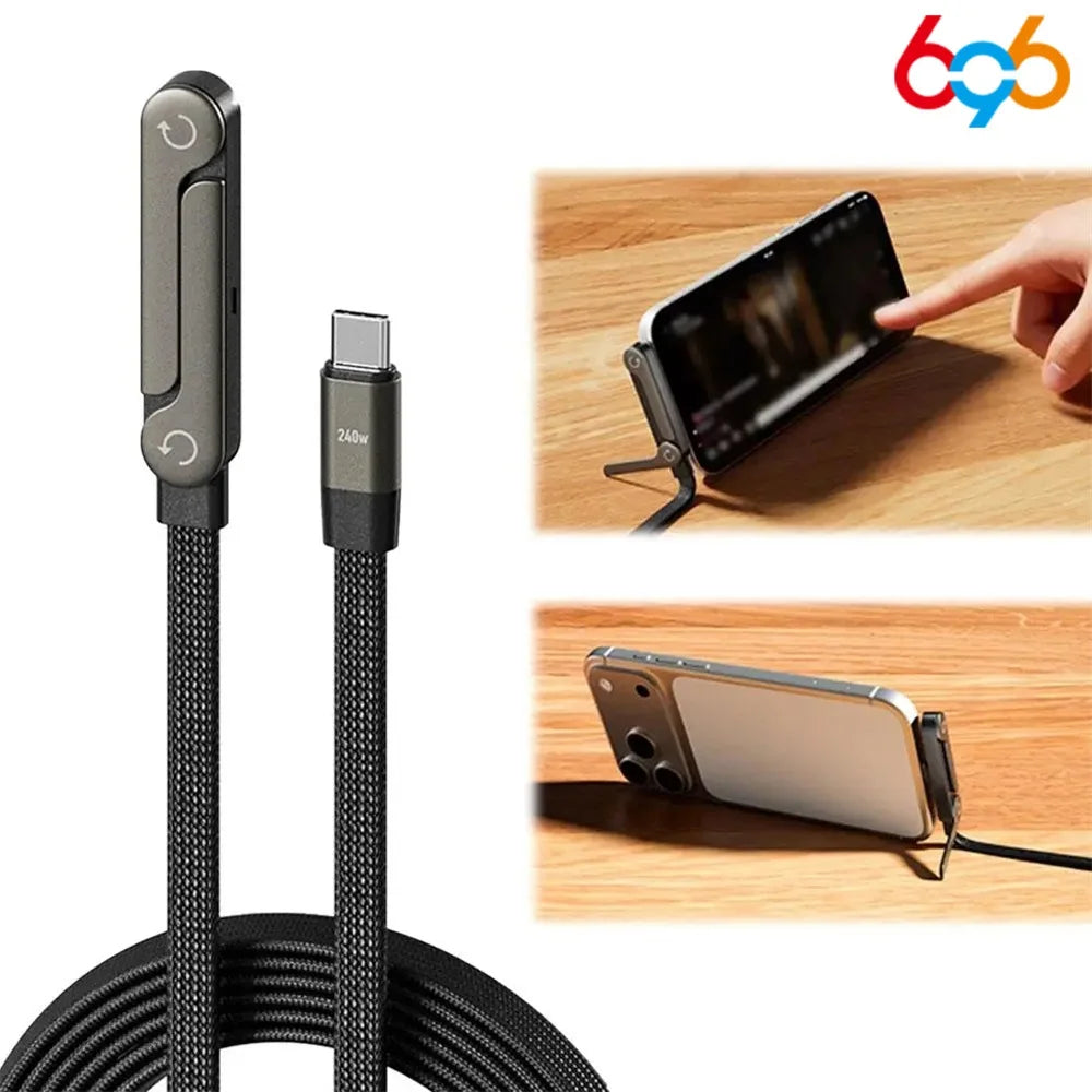 240W Fast Charging Cable & Foldable Phone Holder - 2-in-1 Design