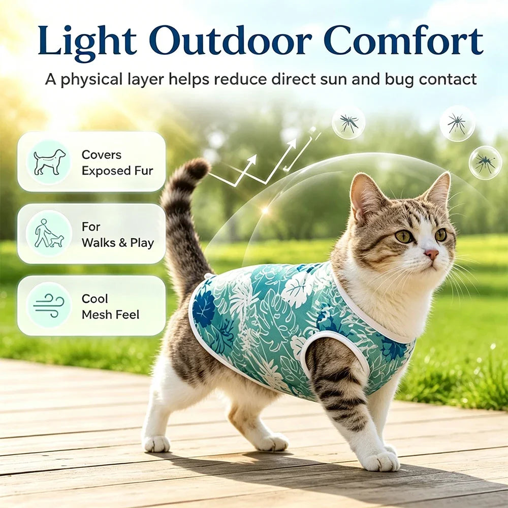 3PCS Pet Cat Vest Set Summer Breathable Mesh Sphynx Cats Clothes Shirt Lightweight Soft Puppy Kitten Outfits for Indoor Outdoor