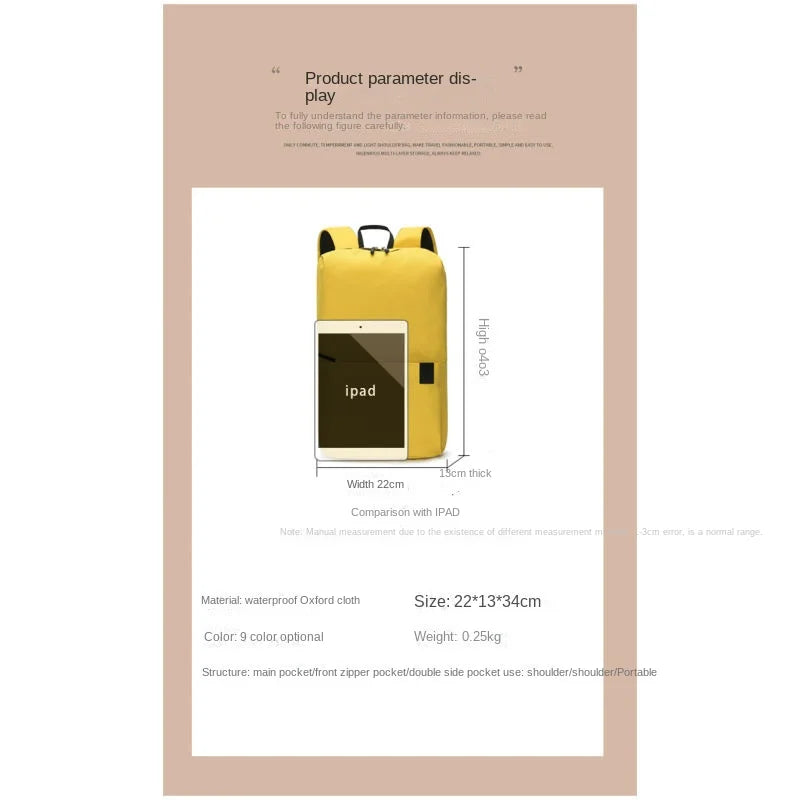 Solid color backpack colorful outdoor student bag small backpack travel bag training class school bag