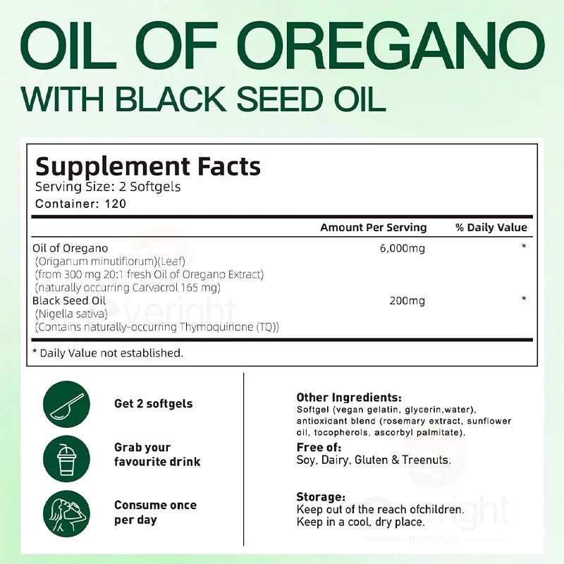 Organic Oregano Oil Capsules with Black Seed Oil | Antioxidant & Digestive Support