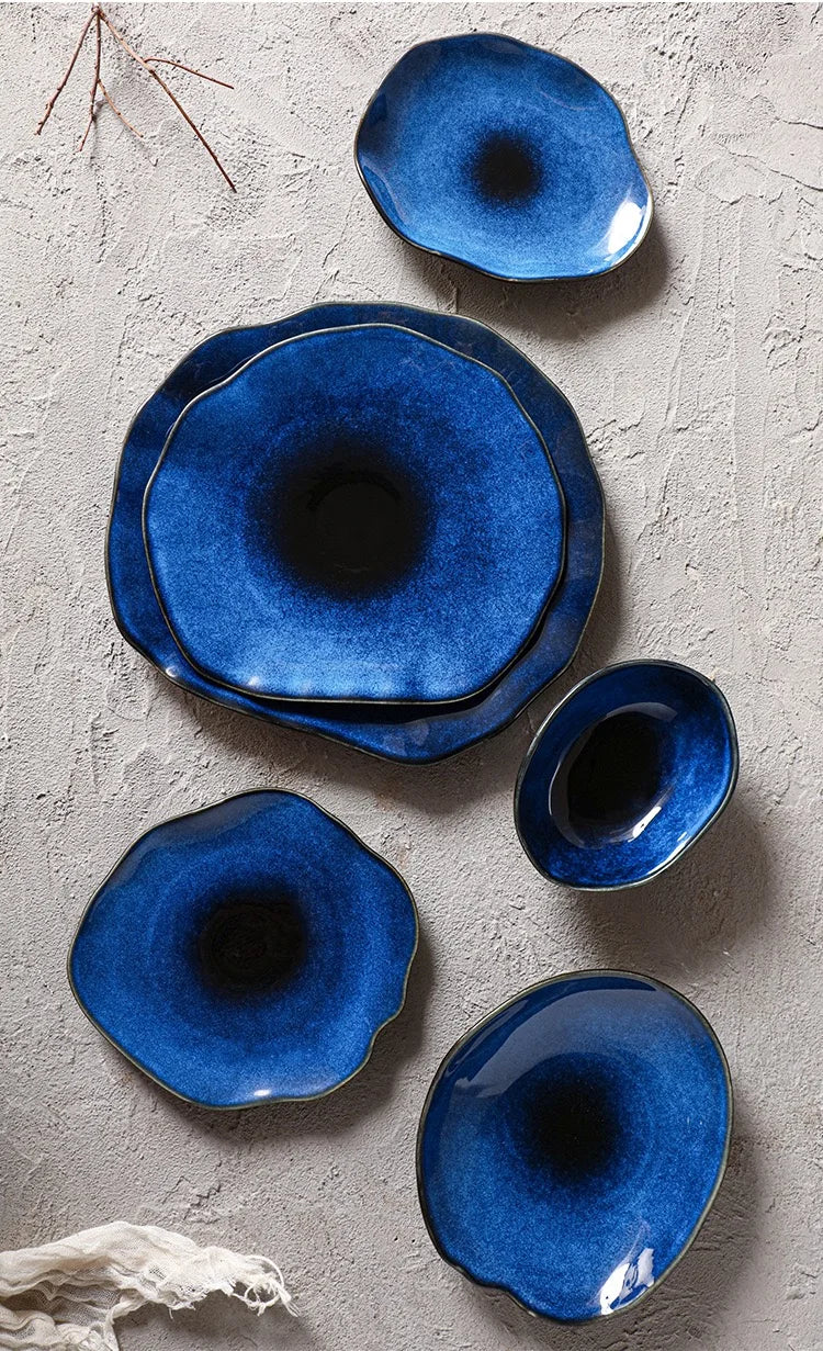 Cat Eye Blue Ceramic Dish | Unique Irregular Pottery Plate