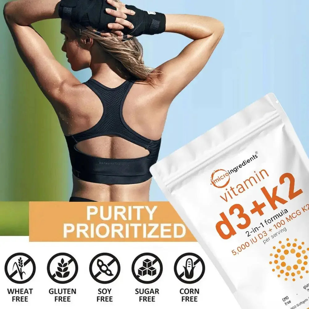 Vitamin D3 K2 Capsules for Immune Support | 300 Vegan Softgels